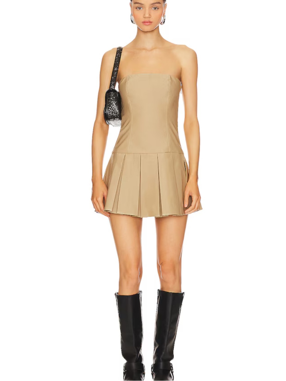 Superdown Revolve Strapless Pleated Mini Dress in Tan